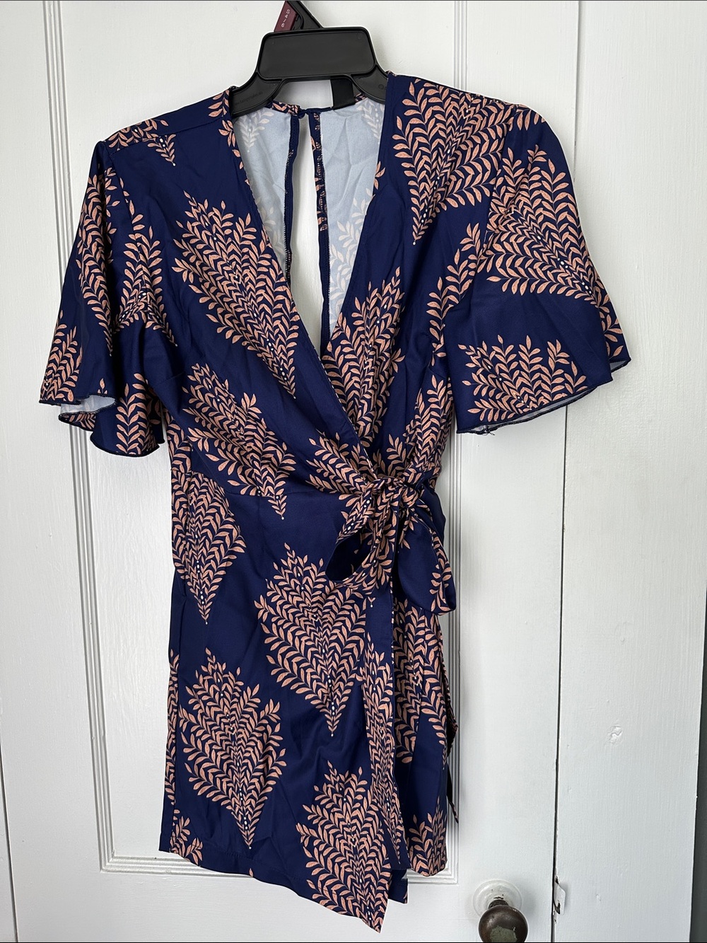 SHEIN Navy Blue and Blush Pink Wrap Romper